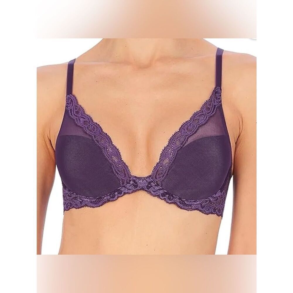 Natori Women Feathers Lace Plunge T-Shirt Bra 34D Purple